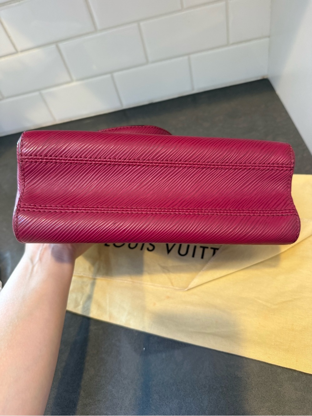 LOUIS VUITTON Epi Twist Shoulder Bag MM Raspberry Pink Silver Hardware - Picture 7 of 9